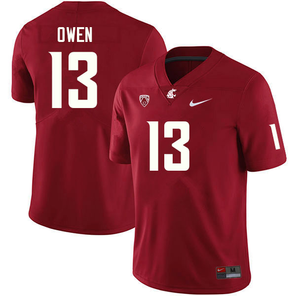 Washington State Cougars #13 Drake Owen College Football Jerseys Sale-Crimson